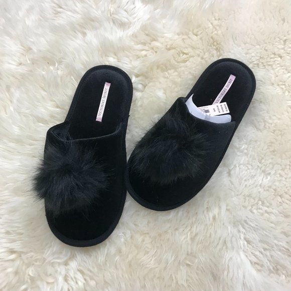 victoria's secrect pom pom slipper black oritq - Picture 1 of 5